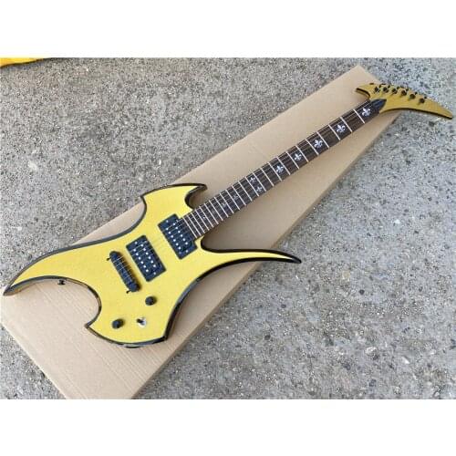 Metallic yellow custom version fixed bridge special-shaped electric guitar free shipping