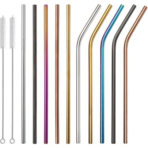 Reusable Stainless Steel Straws,Set of 10 Extra Long 10.5inch Metal Drinking Straws With 2 Brushes and Carry Bag,Environment-Fri