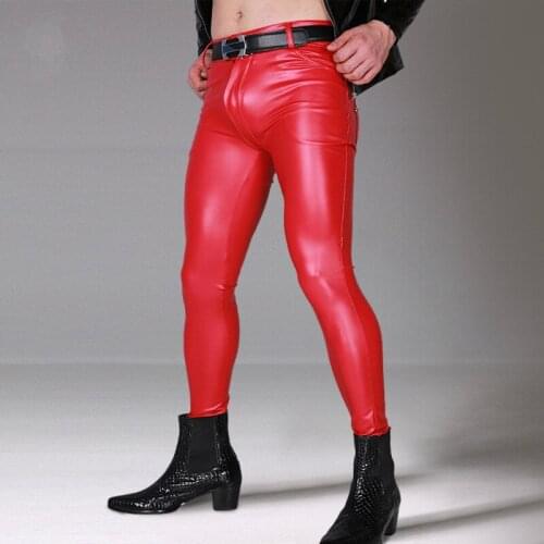 Fashion Latex Mens Pants Skinny Glossy PU Leather Pants Slim Feet Legs Motorcycle Stage Pants Men Clothes 2020 Hip Hop