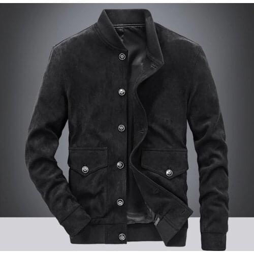 Autumn Winter Suede Jacket Men Korean Fashion Stand Collar Baseball Jacket Single Breasted Coat Men Jaqueta Masculina Size M-4XL