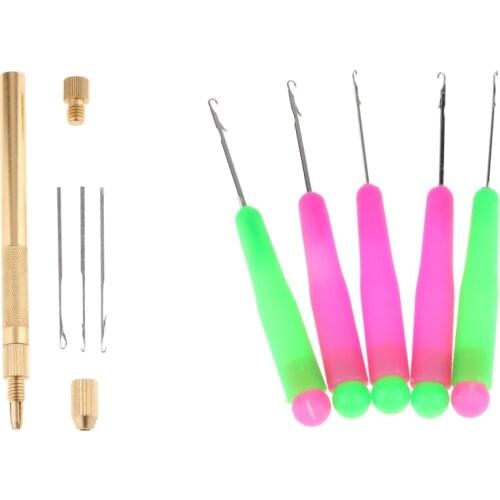 Crochet Ventilating Hooking Needles Kit Aluminum Holder Lace Wig Make Knit Micro Ring Beads Loop Hair Extensions Tools Kit