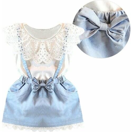 New Fashion Toddler Baby Kids Girls Cotton Dress Lovely Princess Sleeveless Denim Tulle Bowknot High-quality Dresses Party Wear