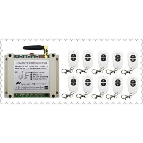 New AC220V 250V 380V 30A 2CH RF Wireless Switch Relay Receiver Remote Controllers & 10pcs White AB keys Waterproof Transmitter
