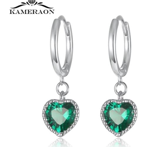 New Lovely Heart Earring Hoop Sterling Silver S925 Green Zircon Shiny Stud Earring Trendy Jewelry for Women Girl Friends Gifts