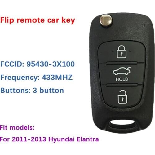 CN020068 Original Hyundai Elantra 2011-2013 Remote Flip Key 3Buttons Smart Key 433Mhz Part number 95430-3X100