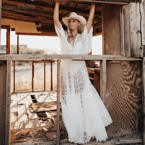 Complete Sheer Lace Bell Wedding Dresses Cape Sleeve A Line V-Neck Maternity Bridal Dress Chic DW593