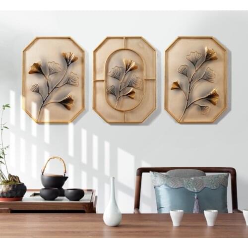Simple New Chinese Wall Living Room Background Wall Ginkgo Leaf Ornament Hanging Creative Wall Wall Decoration Triple Pendant