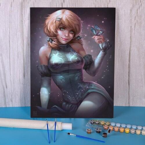 Cartoon Girl Woman Paint By Numbers Complete Kit Acrylic Paints 40*50 Oil Painting Loft Wall Picture For Handicraft