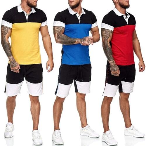 Men Fashion Casual Set Hip Pop Tracksuit Exercise Sports Suit Brand Business Polo Shirts Workout Top Joggings Shorts Streetwear