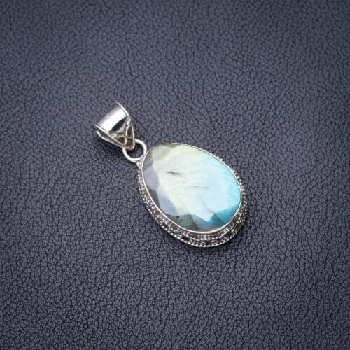 StarGems Natural Blue Fire Labradorite Handmade 925 Sterling Silver Pendant 1.5" E3744