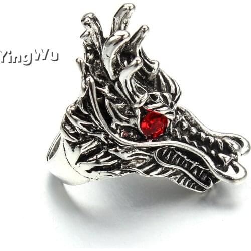 Yingwu Punk Retro Silver Plated Soldier Retro Vintage Dragon Head Rings no fade Factory Direct sell no fade