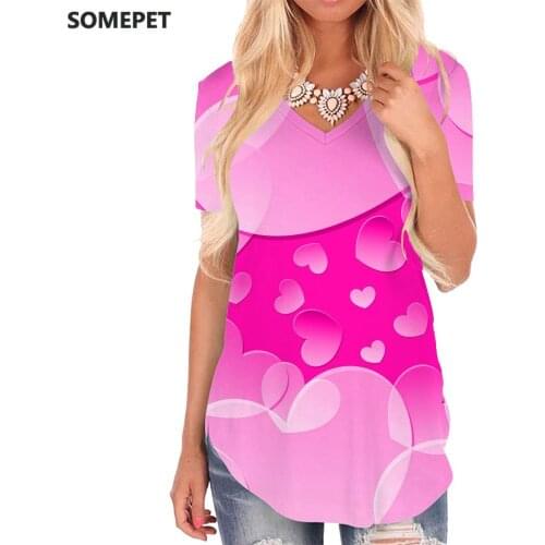 SOMEPET Love T-shirt women Pink V-neck Tshirt Pattern Funny T shirts Psychedelic Shirt Print Womens Clothing Fashion Casual Tops