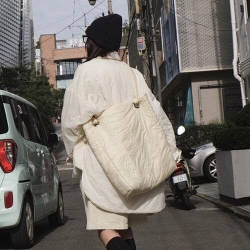 Winter Simple Womens Bag Polyester Large Capacity Women Tote Luxury Folds Women Shoulder Bag Solid Casual Ladies Crossbody Bags