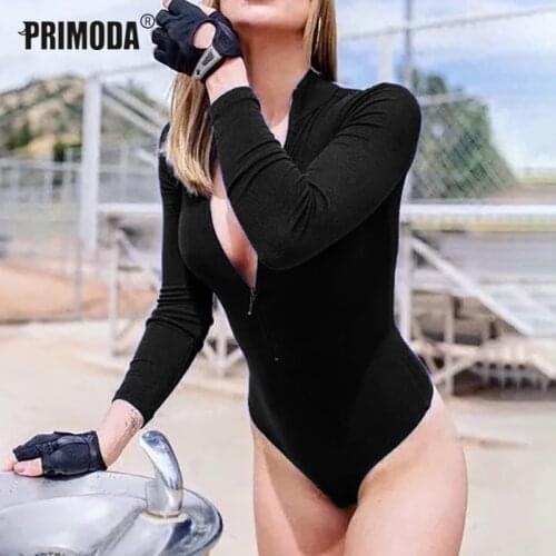 Women Bodysuits Bodycon Body Fitness Zipper Jumpsuit Party Club Rompers Femme Sexy Bodysuit Lady Fashion Turtleneck Cotton PR267