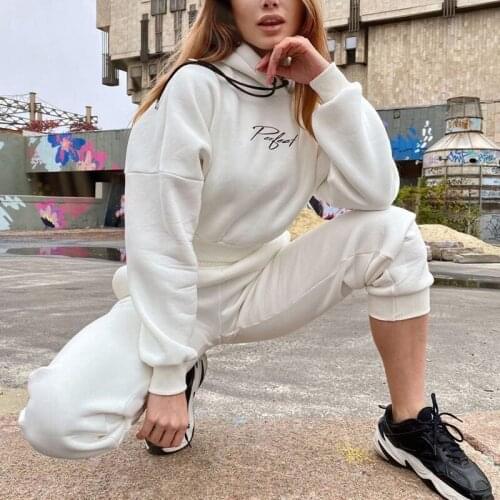 Womens suit printed solid cropped hoodies jogger trouser suits casual streetwear elegant 2021 autumn winter set woman 2 pieces