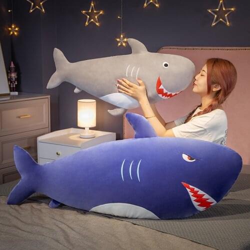 1pc 60-120cm Creative Bite Shark Plush Pillow Soft Sleeping Cushion Stuffed Big Size Shark Toys Lovely Xmas Present for Boys