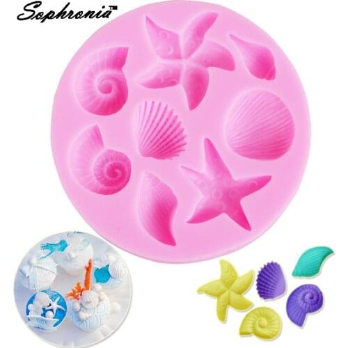 10PCS/SET Starfish Snail Conch Shell Shaped Chocolate Party Cake Decorating Tools DIY Baking Fondant Silicone Mold M190