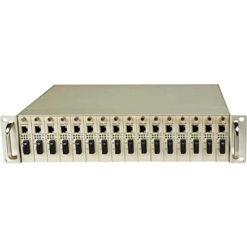 Dual power 48V/220V 19 Inch 16 slots managed media converter rack chassis