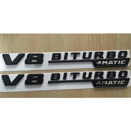 2pcs Black Letters FOR V8 BITURBO 4MATIC Fender Emblems Badges