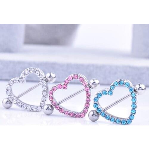 2PCS Punk Nipple Ring Heart Dangle Chain Nipple Shield Ring Body Jewelry Nipple Shield Rings Jewelry Helix Piercing Barbell