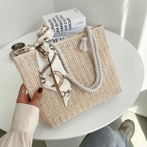 2021 Casual Straw Large Capacity Tote Wicker Woven Shoulder Bags Rattan Handbags Summer Beach Bag Travel Big Purses Female Sac