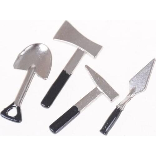 4pcs/set Furniture Toys 1:12 Mini Axe Shovel Hammer Kids Hand Tool Toys Dollhouse Miniature DIY Builders Toys Doll Accessories