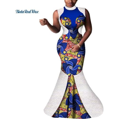 Dashiki African Dresses for Women Bazin Riche Long Party Evening Dresses Women African Clothing Lace Print Dresses WY3971