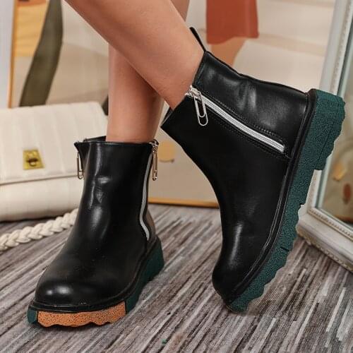 Women Ankle Boots Autumn Platfrom Side Zipper Slip On Womens Wedges Martens Booties Soft Soled All-Match Waterproof 2021 New