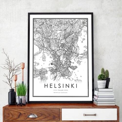 Black White HELSINKI City Map Wall Art Canvas Poster Travel Print Painting Nordic Decorative Picture Finland HELSINKI Home Decor
