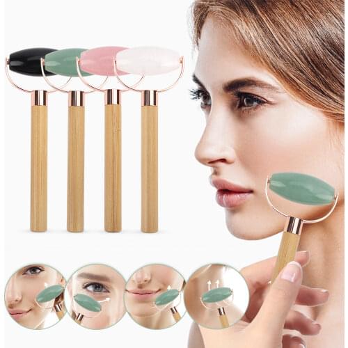 Face Massage Roller Single Heads Jade Stone Roller Wooden Handle Face Neck Thin Lift Relaxing Massage Beauty Skin Care Slimming