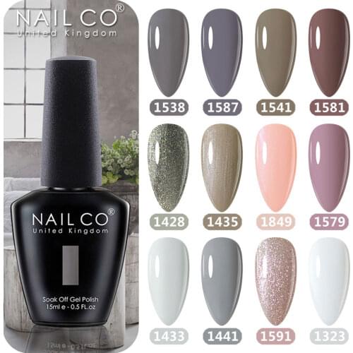 NAILCO 15ml Grey Colors Gel Nail Polish Semi Permanent Gel Varnish Hybrid Nail Gel Polish Manicure UV Primer Top Coat Nail Art