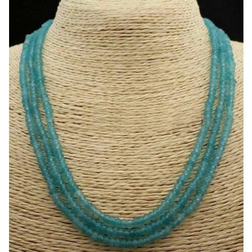 Faceted 3 Rows 2x4mm Genuine Natural Light Blue Aquamarine Beads Necklace18-20