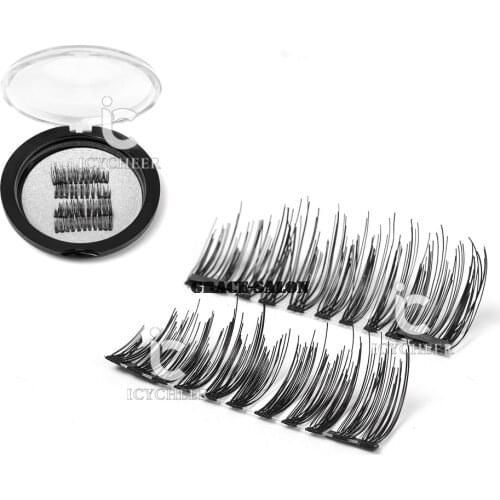 ICYCHEER 4pc/1pair 3D Magnetic False Eyelashes Double Magnet No Glue Natural Handmade Fake Eye Lashes Soft