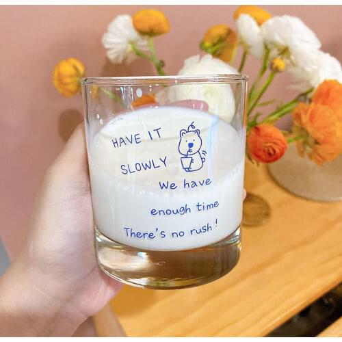 Korean Ins Wind Hand-painted Tulip Glass Letter Simple Wind Milk Tea Cup Girl Heart Breakfast Cup Milk Cup