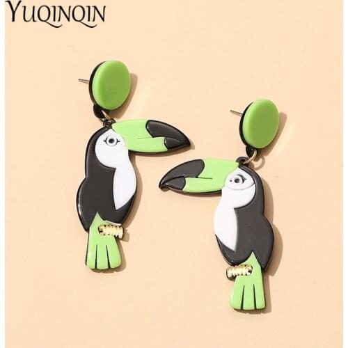 Colorful Fashion Resin Bird Long Drop Earrings for Women 2021 Statement Simple Parrot Acrylic Large Dangle Earring for Girls