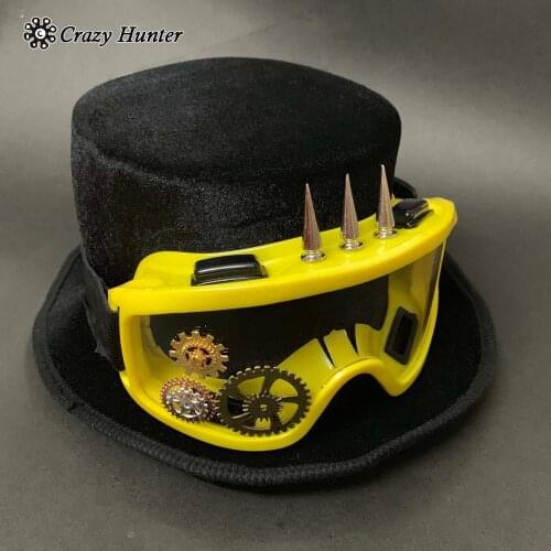 Cool Steampunk Punk Top Hat with Gears Goggles for Mens