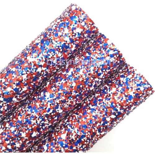 LEOsyntheticoDIY Red Blue and White Chunky Glitter Vinyl Fabric Sheet Felt Backing Synthetic Leather Faux Vinil DIY A4 SIZE R044