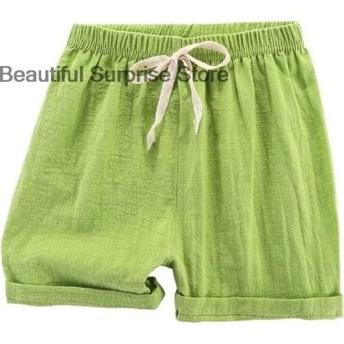 Summer 3-14 Years Children Boys Girls Cotton Green Solid Color Shorts ChildrenS Running Sports Style Breathable Shorts Kids