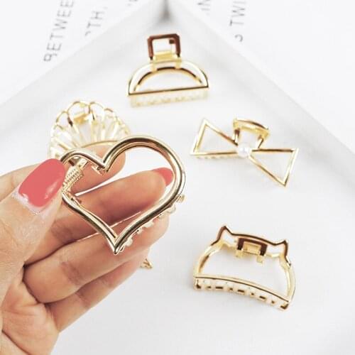 Small Minimalist Hair Claw Clips Metallic Gold Hollow Out Geometric Ponytail Holder Clamp Seashell Heart Bowknot Barretteses