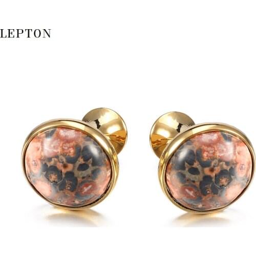 Hot Sale Leopard stone Cufflinks for Mens Low-key Luxury LeopardStone Cufflinks Lepton Mens Shirt Cuff links Relojes gemelos
