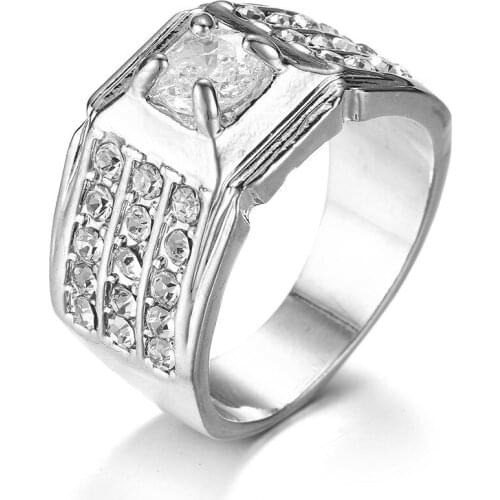 New Arrival Fashion Men Rings Cubic Zirconia Inlay Rings Wedding Engagement Bands Anniversary Christmas Gift Jewelry