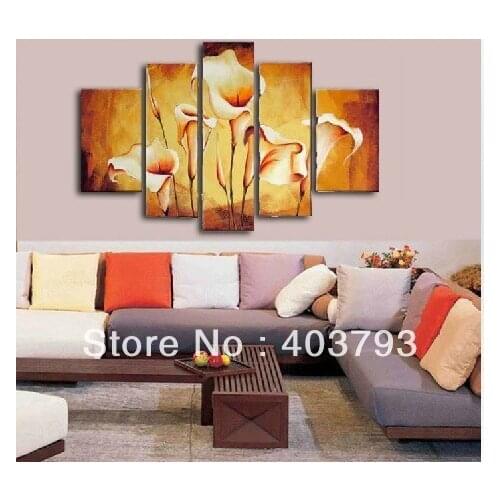 Huge wall art modern lily flower 5p oil painting of modern oil painting on canvas Free shipping
