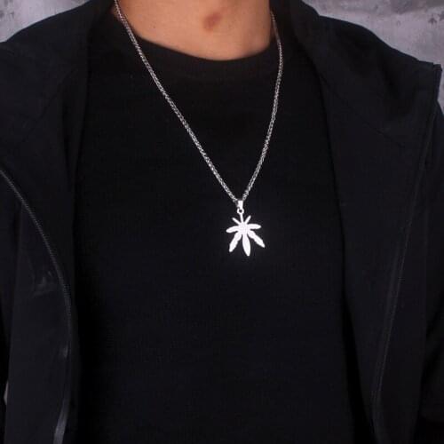 Yourem Stainless Steel Punk Hemp leaf Necklace For women Jewelry Gifts Hip hop Leaf Maple Necklaces Men Jewlery di131