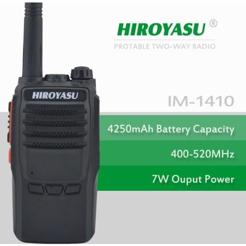 Walkie Talkie HIROYASU IM-1410 7Watt UHF 400-520MHz Portable Radio with flashlight and 4250mAh High Capacity Li-ion Battery Pack