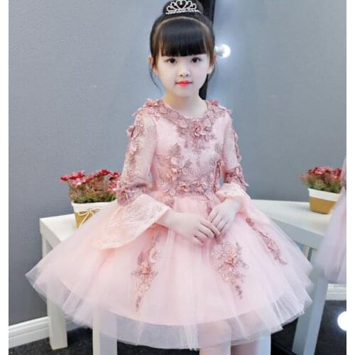Glizt Pink Tulle Flower Girl Dresses For Wedding Flare Sleeve Kid Appliques Wedding Gown Girl Party First Communion Dresses