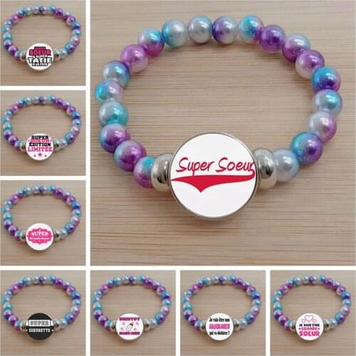 Handmade Super Soeur Bracelet French Sisters Glass Picture Cabochon Bracelet Jewelry Ladies Best Friend Jewelry