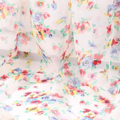 Fresh Small Flower Thin Transparent Printed Silk Chiffon Fabric Summer Silk Swinging Skirt Silk Scarf Mulberry Silk Fabric