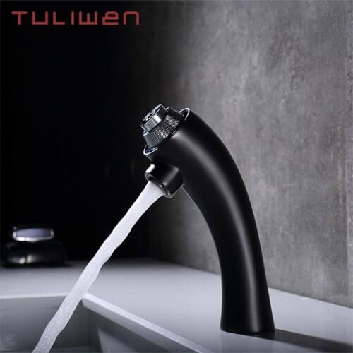 Bathroom Faucet Basin Sink Cold Hot Mixer Brass Wash Basin Faucet Deck Mount Black Push Button TL0104T