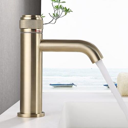 Bathroom Faucet Solid Brass Bathroom Basin Faucet Cold And Hot Water Mixer Sink Tap Single Handle Deck Mounted Brushed Gold Tap
