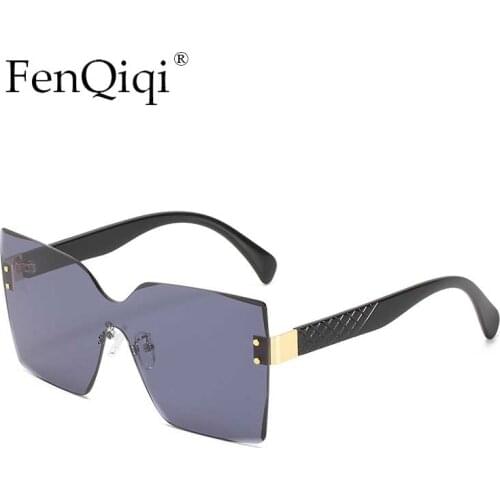 Vintage Oversized Sunglasses Square Gradient Luxury Design Eyewear Rimless One Piece Shades Sun Glasses